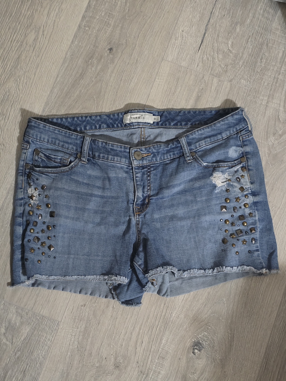 torrid Blue Studded Distressed Jean Shorts